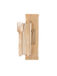   Duni BioPak 3 részes fa evőeszköz készlet: kés, villa, szalvéta - 250 db