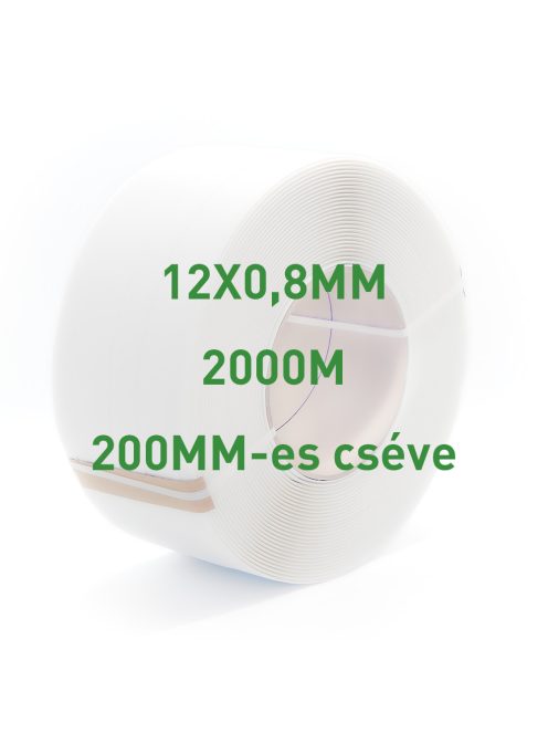 Fehér PP pántolószalag; 12X0,8MM; 2000M; 200MM-es cséve