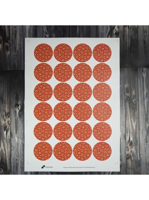 Karácsonyi lezáró matrica,  60mm átmérőjű papír körcímke; 24 darab/ív - narancssárga