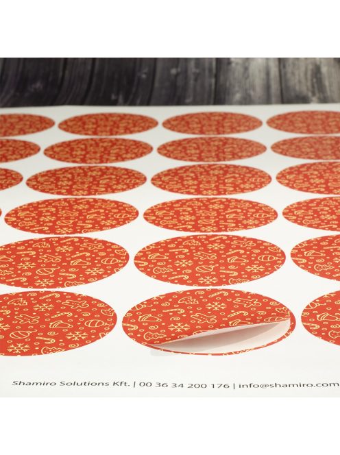Karácsonyi lezáró matrica,  60mm átmérőjű papír körcímke; 24 darab/ív - narancssárga