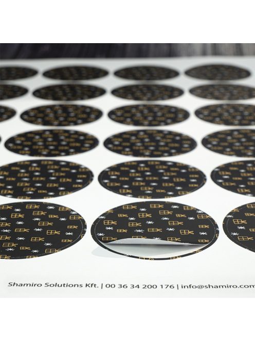 Karácsonyi lezáró matrica,  60mm átmérőjű papír körcímke; 24 darab/ív - fekete-arany