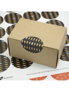   Karácsonyi lezáró matrica,  60mm átmérőjű papír körcímke; 24 darab/ív - fekete-arany fenyőfa