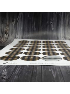   Karácsonyi lezáró matrica,  60mm átmérőjű papír körcímke; 24 darab/ív - fekete-arany fenyőfa