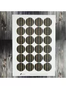 Karácsonyi lezáró matrica,  60mm átmérőjű papír körcímke; 24 darab/ív - fekete-arany fenyőfa
