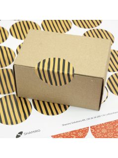   Karácsonyi lezáró matrica,  60mm átmérőjű papír körcímke; 24 darab/ív - fekete-arany csíkos