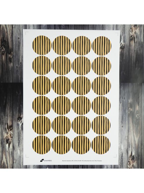 Karácsonyi lezáró matrica,  60mm átmérőjű papír körcímke; 24 darab/ív - fekete-arany csíkos