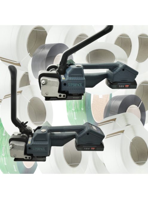 Superpack V1 akkumulátoros pántológép 12-16mm-es szalagokhoz dupla ajánlat
