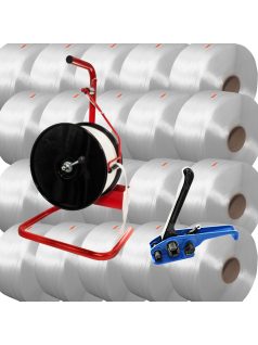   20 tekercs PET hotmelt pántolószalag pántológéppel és pántszalag tartó kocsival